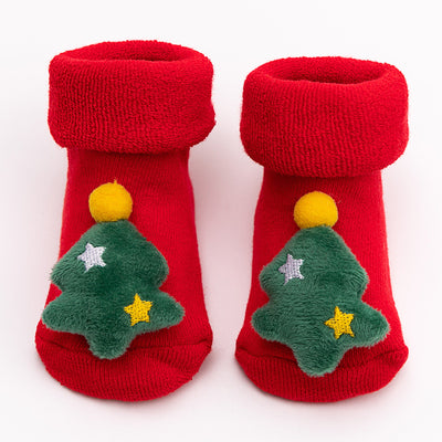 Jul-babystrumpor med julgransmotiv i frotté